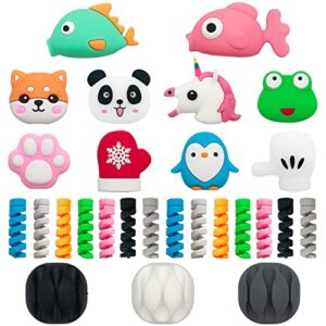 27 pieces cute cable protector for iphone ipad charger, animal bites usb charger protector cord holder, charging cable saver cable buddies phone data lines protect accessory