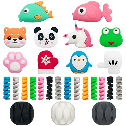 27 Pieces Cute Cable Protector for iPhone iPad Charger, Animal Bites USB Charger Protector Cord Holder, Charging Cable Saver Cable Buddies Phone Data Lines Protect Accessory