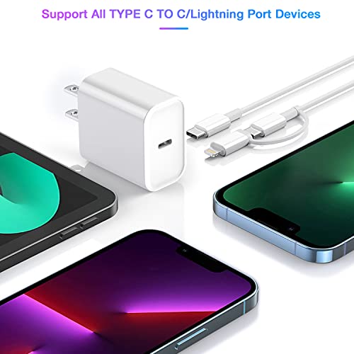 6 FT iPad Charger with Lightning to USB C Adapter, [Apple MFi Certified] iPad Charger +USB C to C Cable +USB C to iOS Adapter, USB C Female to Lightning Male Adapter for iPad/iPad Air/iPad Mini/iPhone