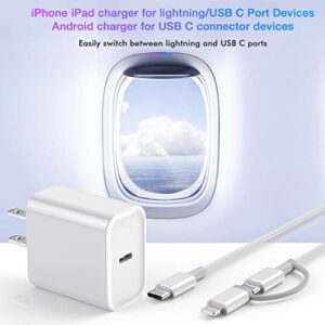 6 FT iPad Charger with Lightning to USB C Adapter, [Apple MFi Certified] iPad Charger +USB C to C Cable +USB C to iOS Adapter, USB C Female to Lightning Male Adapter for iPad/iPad Air/iPad Mini/iPhone
