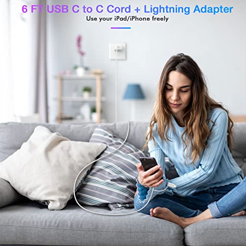 6 FT iPad Charger with Lightning to USB C Adapter, [Apple MFi Certified] iPad Charger +USB C to C Cable +USB C to iOS Adapter, USB C Female to Lightning Male Adapter for iPad/iPad Air/iPad Mini/iPhone