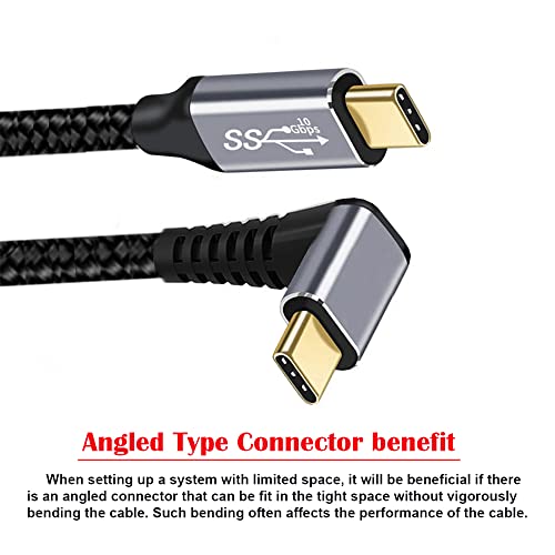 NFHK 90 Degree Up Down Angled Type-C USB-C Male to Male USB3.1 10Gbps 100W Data Cable for Laptop Phone 100CM