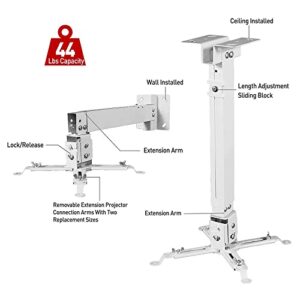 NIKISHAP Universal Projector Mount - Adjustable Height Wall/Ceiling Mount for Most Standard and Mini Projectors - Sleek White