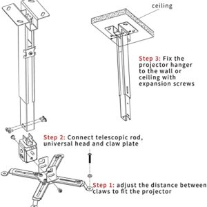 NIKISHAP Universal Projector Mount - Adjustable Height Wall/Ceiling Mount for Most Standard and Mini Projectors - Sleek White