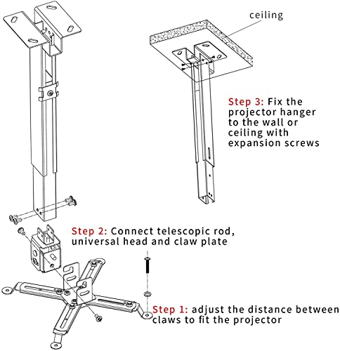 NIKISHAP Universal Projector Mount - Adjustable Height Wall/Ceiling Mount for Most Standard and Mini Projectors - Sleek White