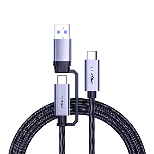 Aftertop 2 in 1 USB C Cable, 6.6FT E-Mark 5A 100W 20Gbps USB3.2 Gen2 Nylon Braided Type-C Fast Charging Data Cable for MacBook Pro/Air iPad Samsung Galaxy S22 S21 S20 Note 10 and More