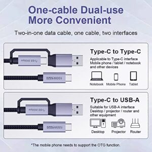 Aftertop 2 in 1 USB C Cable, 6.6FT E-Mark 5A 100W 20Gbps USB3.2 Gen2 Nylon Braided Type-C Fast Charging Data Cable for MacBook Pro/Air iPad Samsung Galaxy S22 S21 S20 Note 10 and More