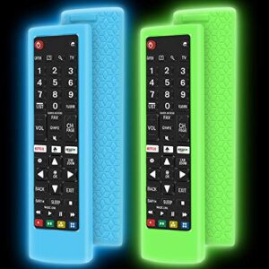 2 pack silicone protective case for lg akb75095307 akb75375604 akb74915305 remote control, shockproof anti-lost remote cover holder skin sleeve protector for lg smart tv remote (glow green+glow blue)