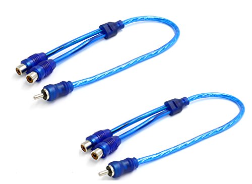 iexcell 2 Pcs 1 Male to 2 Female RCA Speaker Splitter Shielding Cable Adapter, Blue