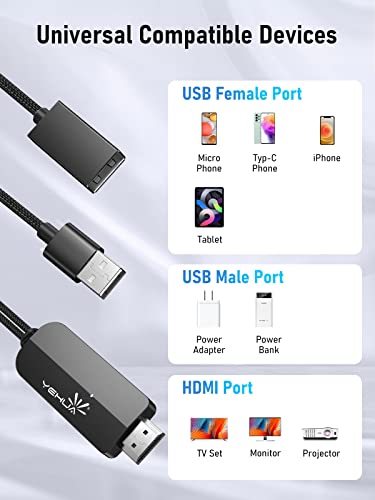 Compatible with iPhone to HDMI/USB C to HDMI/Micro USB to HDMI Cable, 3-in-1 MHL hdmi Phone to TV HDMI Cable, 1080P Mirroring&Charging Cable for All Smartphones Tablets to TV/Projector(3.28FT/1M)