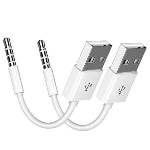 ipod shuffle cable, 2 pack 3.5mm jack/plug to usb usb power charger sync data transfer cable for ipod shuffle 3rd 4th mp3/mp4