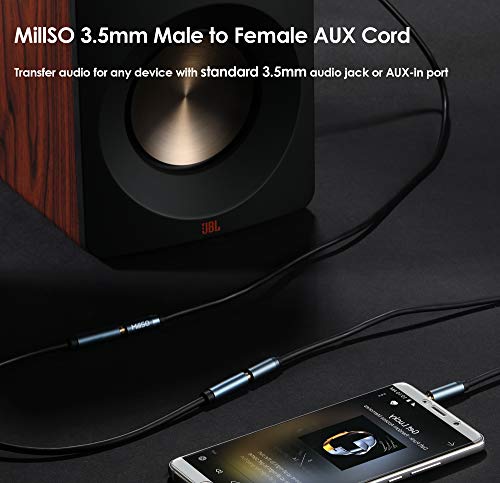 MillSO 3.5mm Headphone Extension Cable (6.6 Feet) TRRS 3.5mm Male to Female Stereo Audio Jack Extension Adapter Auxiliary AUX Cord for Headphones, Earbud, Speaker, Car Stereo, Home HiFi Stereo System