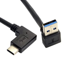 Cablecc Reversible USB 3.1 USB-C Angled to 90 Degree Up Angled A Male Data Cable for Tablet Mobile Phone