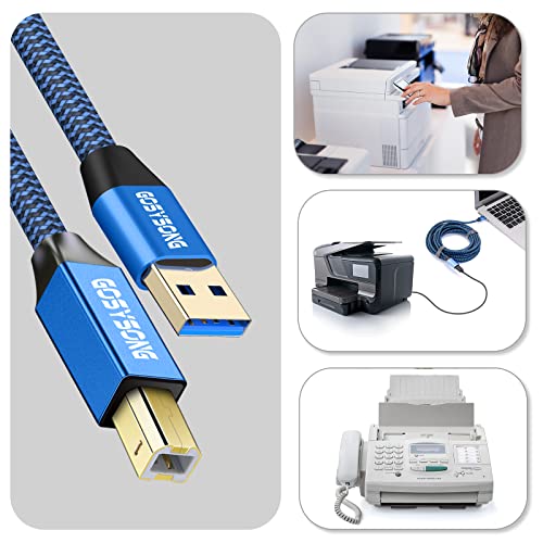 GOSYSONG USB Printer Cable 20ft, USB Printer Cord 2.0 Type A Male to B Male Cable Scanner Cord High Speed Compatible with HP, Canon, Dell, Epson, Xerox, Samsung and More (Blue)