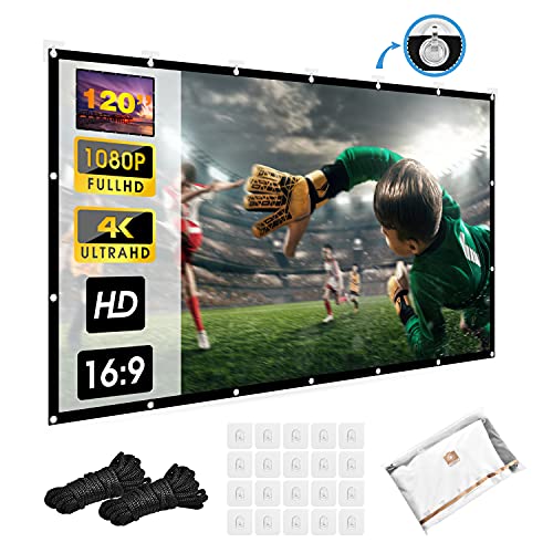 Upgrade Projector Screen 120 inch 3D High Contrast Anti-Crease 16:9 HD Foldable Portable Projector Movies Screen for Home Theater Office Outdoor Indoor Support Front Rear Projection