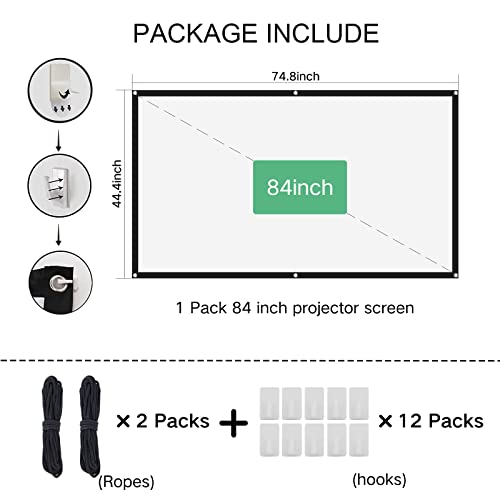 84 in Front and Rear Projector Screen, Hanging Movie Screen with Hooks Ropes, Portable Office Indoor Outdoor Video Projection Screen,Leinwand Beamer Projektionsleinwand Écran de Projection 投影幕布