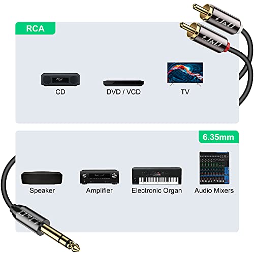 J&D 1/4 inch TRS to Dual RCA Audio Cable, Gold Plated Copper Shell Heavy Duty 6.35mm 1/4 inch Male TRS to 2 RCA Male Stereo Audio Y Splitter Cable, 3 Feet