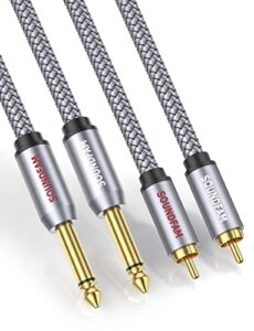 soundfam rca to 1/4 cable，dual rca to dual 1/4 inch ts stereo audio interconnect cable，dual 6.35mm to dual rca/phono patch cable-grey(3.3feet/1m)