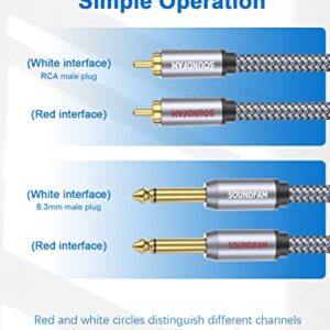 SOUNDFAM RCA to 1/4 Cable，Dual RCA to Dual 1/4 inch TS Stereo Audio Interconnect Cable，Dual 6.35mm to Dual RCA/Phono Patch Cable-Grey(3.3Feet/1M)