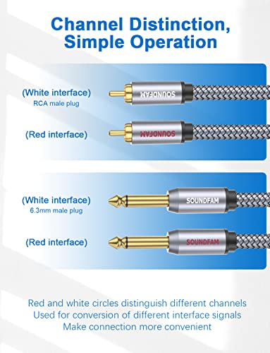 SOUNDFAM RCA to 1/4 Cable，Dual RCA to Dual 1/4 inch TS Stereo Audio Interconnect Cable，Dual 6.35mm to Dual RCA/Phono Patch Cable-Grey(3.3Feet/1M)