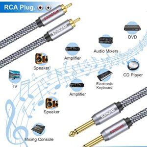 SOUNDFAM RCA to 1/4 Cable，Dual RCA to Dual 1/4 inch TS Stereo Audio Interconnect Cable，Dual 6.35mm to Dual RCA/Phono Patch Cable-Grey(3.3Feet/1M)