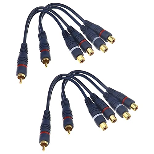 pobod 4-Pack RCA Male to 2 RCA Female Stereo Audio Y Cable,Phono Splitter Cable Gold Plated Adapter,Gold Plated Adapter Compatible for TV,Smartphones, MP3, Tablets, (7.8 inches)