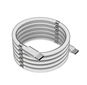 scalla usb-c magnetic charging cable new winding technology very organized 3ft long fashionable 3a fast charging data transfer cord (usb c-usb c), white