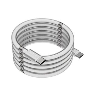 Scalla USB-C Magnetic Charging Cable New Winding Technology Very Organized 3ft Long Fashionable 3A Fast Charging Data Transfer Cord (USB C-USB C), white