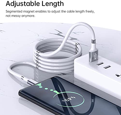 Scalla USB-C Magnetic Charging Cable New Winding Technology Very Organized 3ft Long Fashionable 3A Fast Charging Data Transfer Cord (USB C-USB C), white