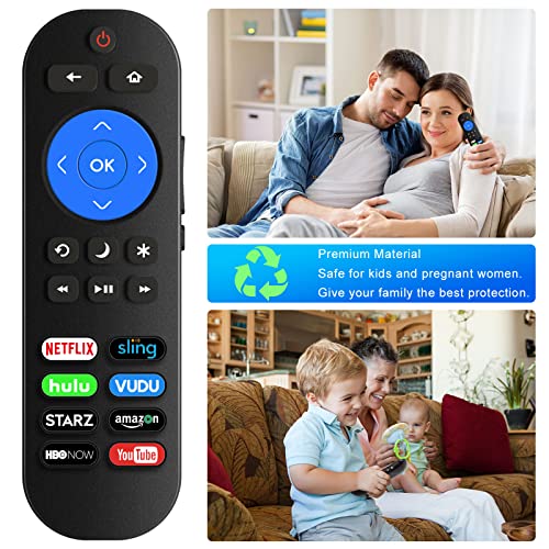 Universal TV Remote for Roku TV, for TCL Hisense Onn Sanyo Philips Sharp JVC Hitachi Element Roku TV Remote, TV Remote with Netflix Sling Hulu Vudu Starz Amazon HBONOW YouTube Buttons with Batteries