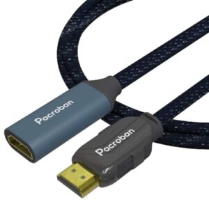 pacorban extension cable (6ft 1pack) 8k hdmi 2.1 male to female hdmi cable ultra high speed 8k 60hz, 4k 120hz, 3d ultra hdr 48gbps, earc dolby atmos hdmi extension