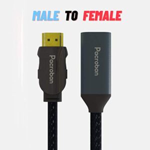 Pacorban Extension Cable (6ft 1pack) 8K HDMI 2.1 Male to Female HDMI Cable Ultra High Speed 8K 60Hz, 4K 120Hz, 3D Ultra HDR 48Gbps, eARC Dolby Atmos HDMI Extension