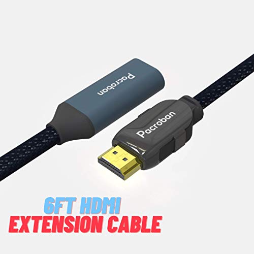 Pacorban Extension Cable (6ft 1pack) 8K HDMI 2.1 Male to Female HDMI Cable Ultra High Speed 8K 60Hz, 4K 120Hz, 3D Ultra HDR 48Gbps, eARC Dolby Atmos HDMI Extension