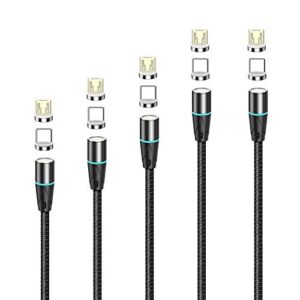 netdot gen12 magnetic charging cable [5 pack black,1ft/3.3ft/5ft/6.6ft/6.6ft] data transfer compatible with micro usb & usb-c smartphones come with 10 connectors