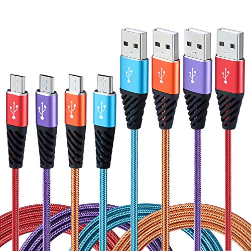 Teyssor Micro USB Cable 10FT 4-Pack Long Android Charger Cable Nylon Braided Cell Phone Charger Android Fast Charging Cord Compatible with Samsung Galaxy S6 S7 Edge J7,LG,HTC,Motorola,Sony,Xbox one