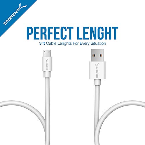 SABRENT [6-Pack 22AWG Premium 3ft Micro USB Cables High Speed USB 2.0 A Male to Micro B Sync and Charge Cables [White] (CB-M63W)