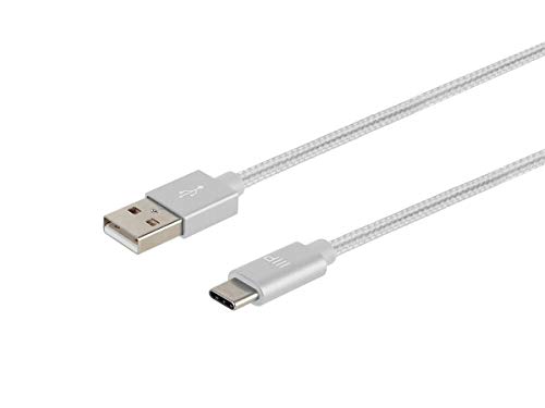 Monoprice USB 2.0 Type-C to Type-A Charge and Sync Nylon-Braid Cable - 1.5 Feet - White, Fast Charging, Up to 3 Amps/60 Watts - Palette Series