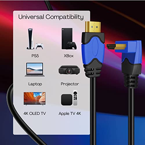 TNP 4K HDMI Cable Right Angle 90 Degree (10FT) - High Speed 18GBPs HDMI Wire Cord Support 4K 60Hz 2K 2160p 1440p 1080p 3D ARC/eARC Ethernet for Video Gaming Xbox One PS 4 & 4K Apple TV HDTV Projector