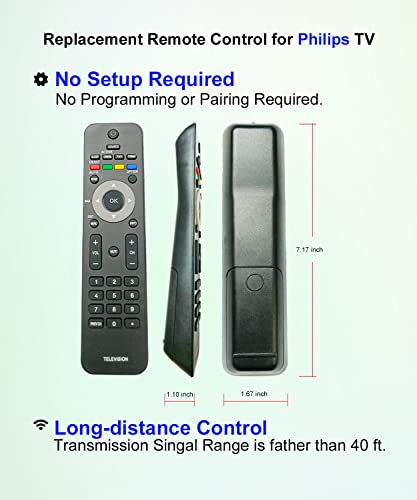 JISOWA Replacement Remote Control Universal for Philips TV 19PFL3504D/F7 22PFL4505D/F7 URMT34JHG001 32PFL3504D/F7 32PFL3403D/F7 42TA648BX/F7 42PFL5603D/F7 47PFL7422D/37 47PFL3603D/F7 52PFL7422D/37