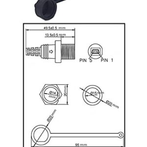 Kework Mini USB 5 Pin Mount, 0.3 Meter Mini USB Male to Female Flush Mount Panel Mount Extension AUX Cable for Car Truck Boat Motorcycle Dashboard, Sync Charging and Data Transferring