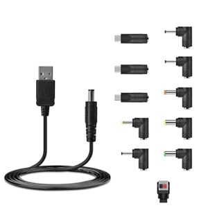 usb charger cable to dc 5v power cord, universal dc 5.5×2.1mm barrel jack with 11 plugs (5.5×2.5, 4.8×1.7, 4.0×1.7, 4.0×1.35, 3.5×1.35, 3.0×1.1, 2.5×0.7, micro usb, type-c, mini usb, led convert)