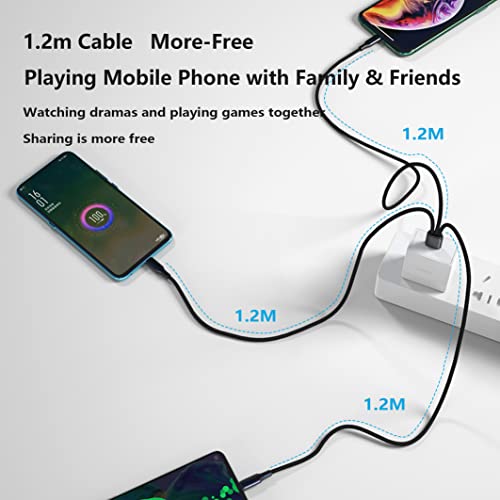 GELRHONR Multi USB C Splitter Cable,USB A to Dual Type-C + Micro USB Male Charge Cable,Nylon Braided Cord with 3x1.2m Cable, 5A Fast Charge,Compatible with Mobile/Android and More （3.9FT-1.2M）