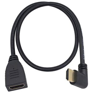 poyiccot hdmi 2.0 extension cable 90 degree, 2 feet / 60cm hdmi extender high speed left angle hdmi male to female extension cable 60hz, 4k 2k (f/m left)