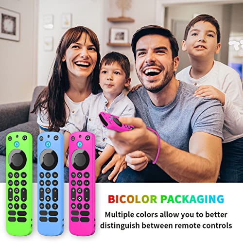 YIPINJIA Case for Alexa Voice Remote Pro 2022, 【3 Pack】Soft Silicone Fire tv Alexa Voice Remote Pro Controller Cover(Glow in the Dark) with Lanyard|Light Weight/Anti Slip/Shock Proof(Blue+Green+Pink)