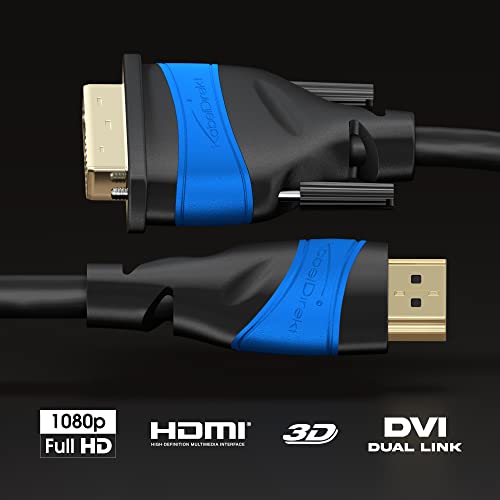 HDMI DVI Adapter Cable with A.I.S. Signal-Interference Protection – 25ft (bi-Directional DVI-D 24+1/HDMI Monitor Cable, Connect HDMI Device to DVI Monitor or vice Versa, Full HD/1080p) by CableDirect