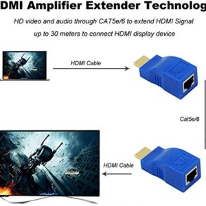 HDMI Extender, H-COME Up to 100ft HDMI Ethernet Network Extender Adapter Over RJ45 Cat5-e Cat6 Cable (Transmitter + Receiver, 1 Port RJ45)