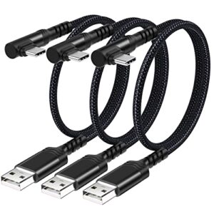 agtray short usb type c cable, 3-pack 3a usb c fast charge right angle plug braided usb a to usb c 90 degree l shape cord compatible ipad pro/air/mini, samsung galaxy s22/s20/s21 note 20/10 – black×3