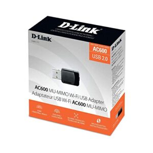 D-Link USB WiFi Adapter AC600 Mini Wireless Internet Dual Band MU-Mimo Wi-Fi Network Desktop Laptop (DWA-171),Black