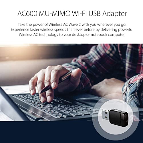 D-Link USB WiFi Adapter AC600 Mini Wireless Internet Dual Band MU-Mimo Wi-Fi Network Desktop Laptop (DWA-171),Black