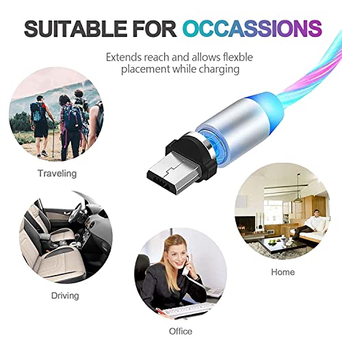 MOVOYEE Magnetic Charging Cable Fast Charging, LED Light Up 3 in 1 USB Magnetic Phone Charger Cord USB C Cable Micro USB Cable USB Type C Cable Data Transfer Magnet Tips for Android Charger iProduct